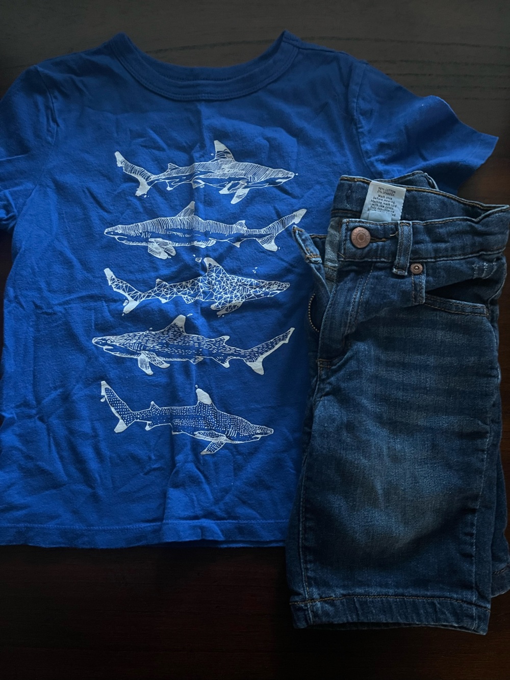 Gap & Sonoma boys shark shirt Jean shorts outfit S 6/7